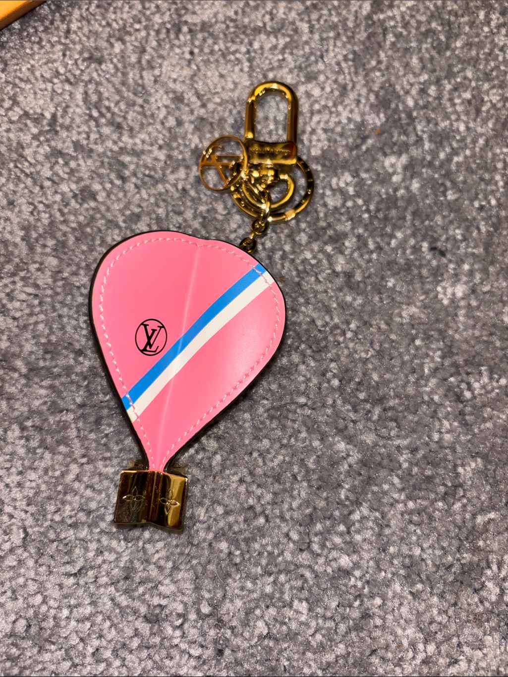 Louis Vuitton Pink Hot-Air Balloon Key Charm With Blue And White Stripes
